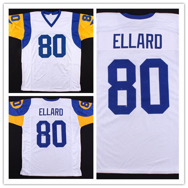 Men's St.Louis Rams #80 Henry Ellard White Mitchell & Ness Throwback Vintage Football Jersey