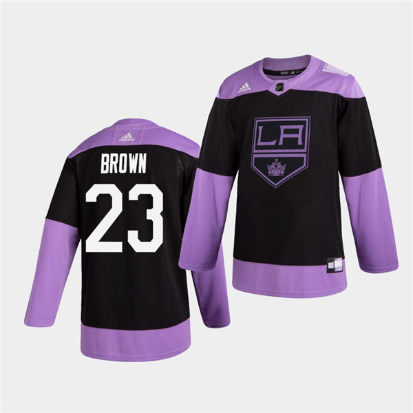 Men's Los Angeles Kings #23 Dustin Brown Black Purple Adidas Hockey Fights Cancer Practice Jersey
