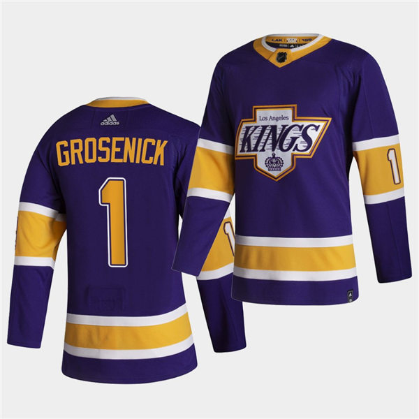 Men's Los Angeles Kings #1 Troy Grosenick 2021 Purple Adidas NHL Reverse Retro Jersey