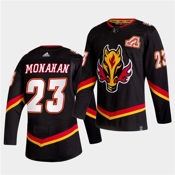 Men's Calgary Flames #23 Sean Monahan Black Adidas 2021 Reverse Retro Jersey 