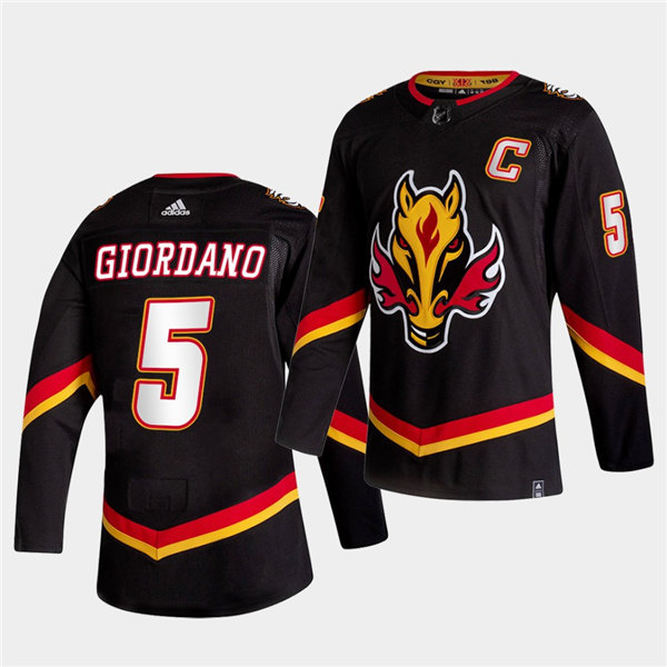 Men's Calgary Flames #5 Mark Giordano Black Adidas 2021 Reverse Retro Jersey 
