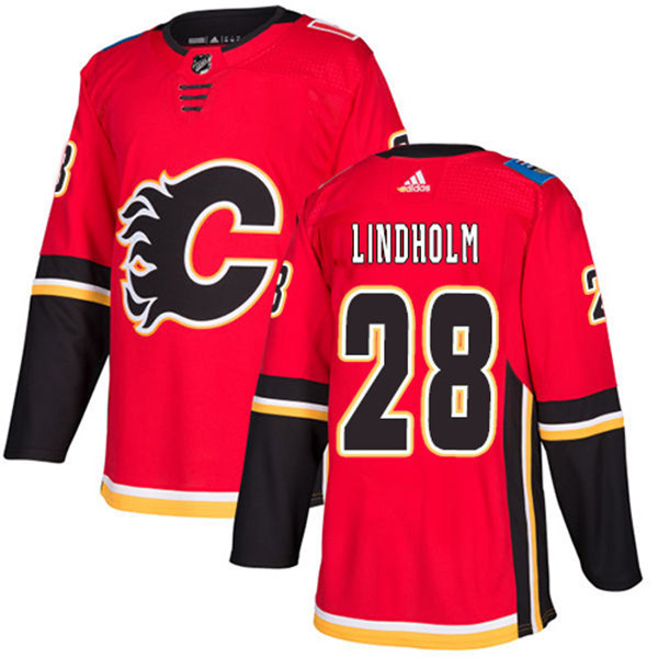 Men's Calgary Flames #28 Elias Lindholm adidas Red Home Jersey