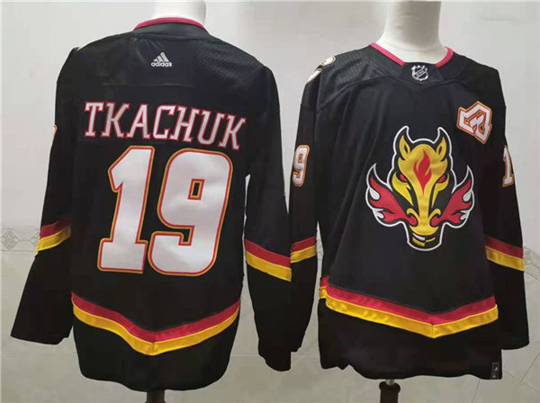 Men's Calgary Flames #19 Matthew Tkachuk Black Adidas 2021 Reverse Retro Jersey