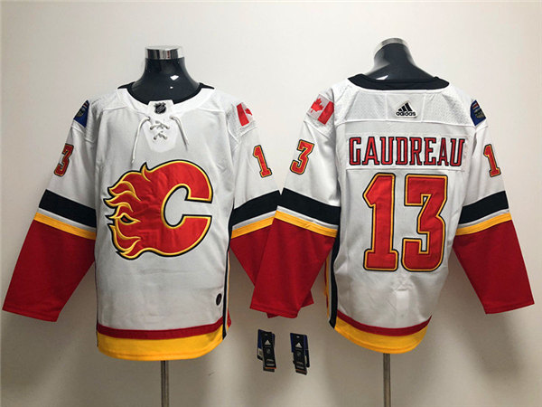 Men's Calgary Flames #13 Johnny Gaudreau Adidas White Away
