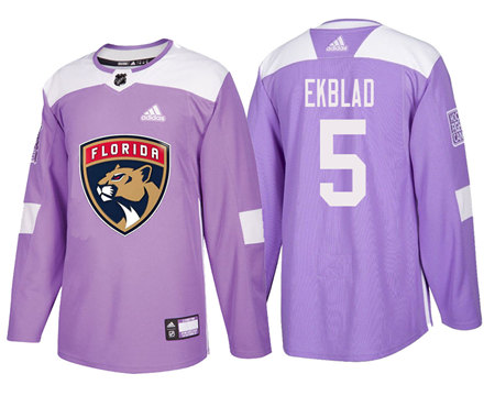 Men's Florida Panthers #5 Aaron Ekblad Purple Hockey Fights Cancer Practice Jersey
