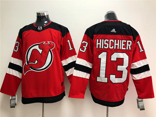 Mens New Jersey Devils #13 Nico Hischier Adidas Home Red Jersey