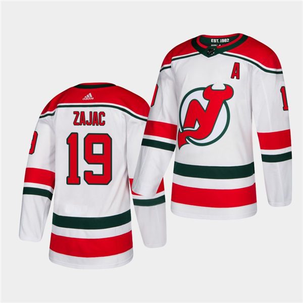 Mens New Jersey Devils #19 Travis Zajac Adidas White Alternate Jersey