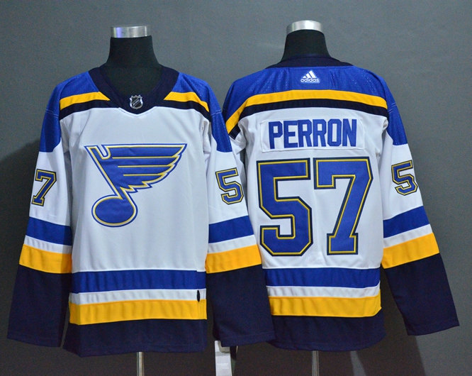 Men's St. Louis Blues #57 David Perron adidas Away White Jersey