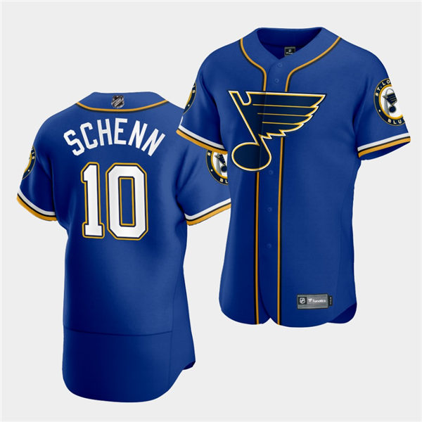 Men's St. Louis Blues #10 Brayden Schenn 2020 NHL X MLB Crossover Edition Royal Baseball Jersey