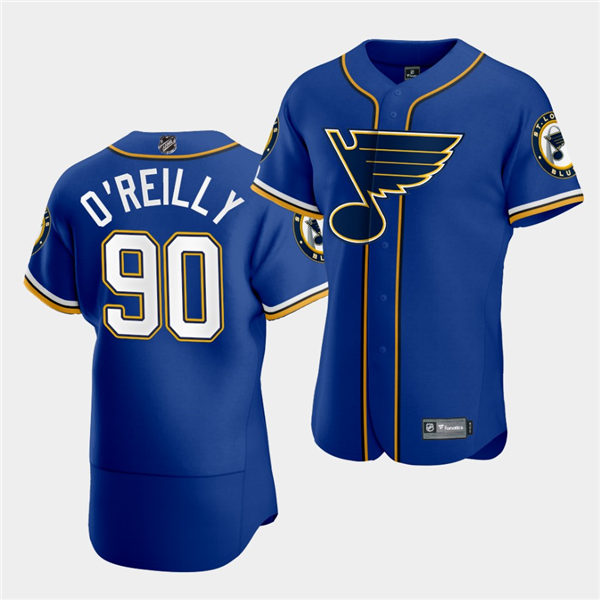 Men's St. Louis Blues #90 Ryan O'Reilly 2020 NHL X MLB Crossover Edition Royal Baseball Jersey