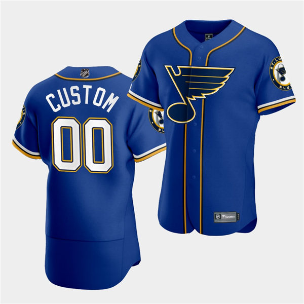 Men's Custom St. Louis Blues 2020 NHL X MLB Crossover Edition Royal Baseball Jersey