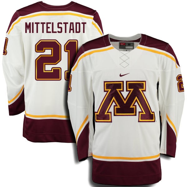 Men's Minnesota Golden Gophers #21 Casey Mittelstadt White Nike NCAA College Hockey Jersey
