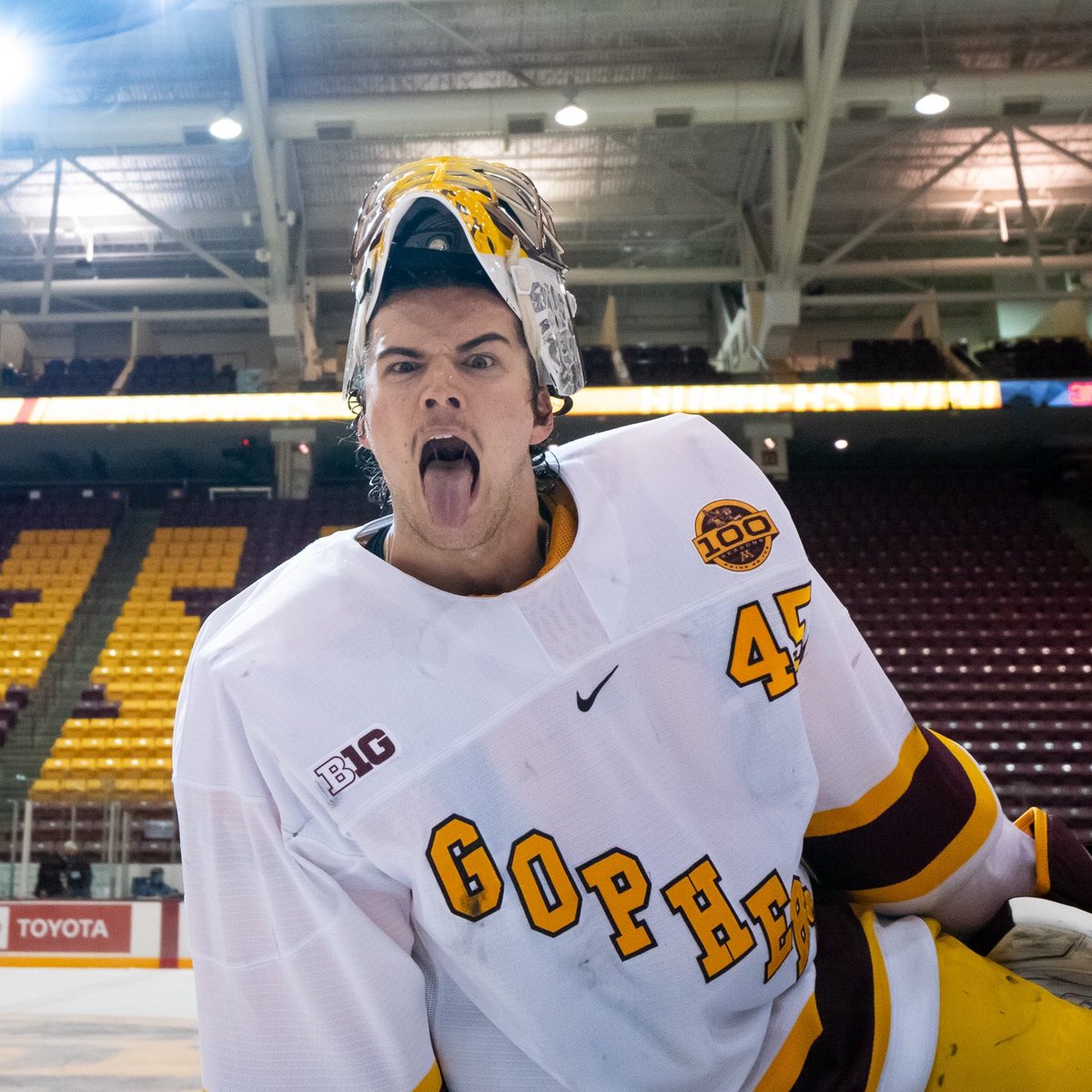 Men's Minnesota Golden Gophers Custom Nike 100th Season White Gold Retro College Hockey Jersey