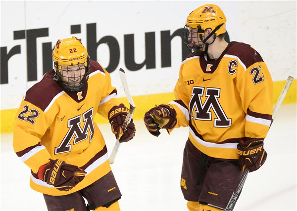 Men's Minnesota Golden Gophers Custom  Gold Big M Nike NCAA College Hockey Jersey