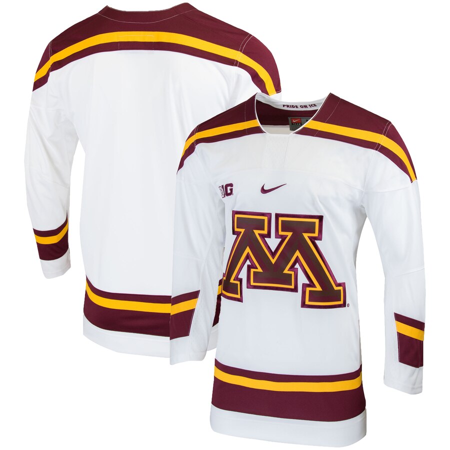 Men's Minnesota Golden Gophers Custom White Big M Nike NCAA College Hockey Jersey