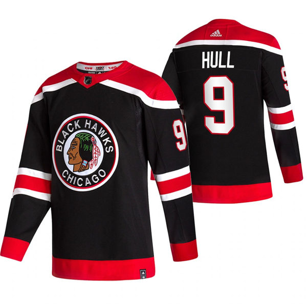 Men's Chicago Blackhawks #9 Bobby Hull Black Adidas 2020-21 Reverse Retro Alternate NHL Jersey