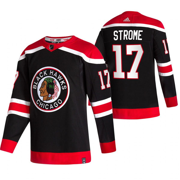 Men's Chicago Blackhawks #17 Dylan Strome Black Adidas 2020-21 Reverse Retro Alternate NHL Jersey