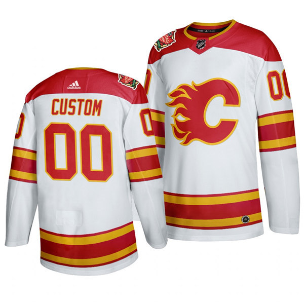 Mens Calgary Flames Custom Jarome Iginla Mark Giordano Joe Nieuwendyk Lanny McDonald Adidas White 2019-20 Heritage Classic Jersey