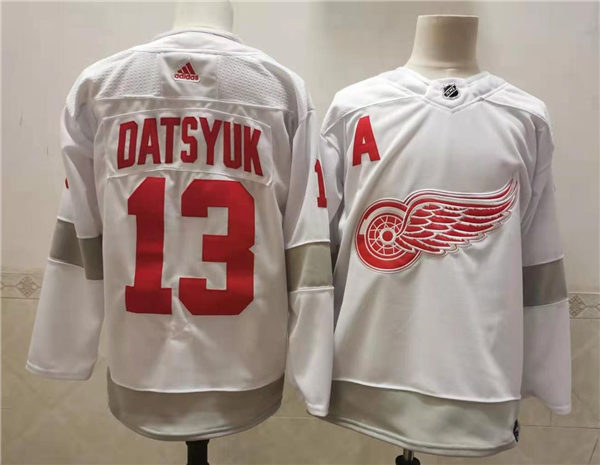 Mens Detroit Red Wings Retired Player #13 Pavel Datsyuk Adidas White 2021 Reverse Retro Jersey