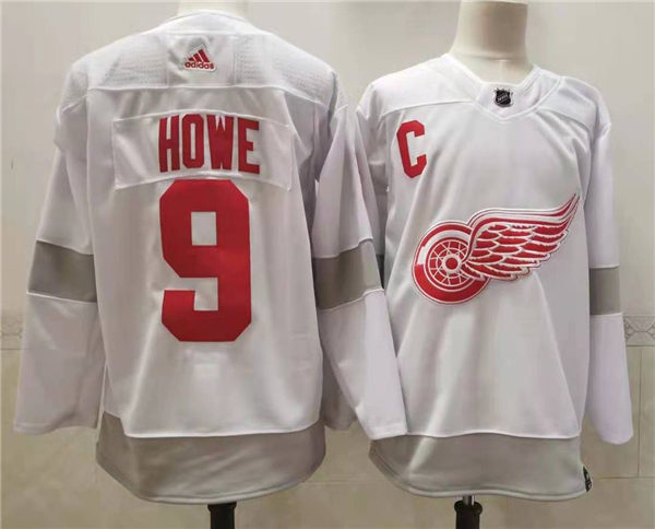 Men's Detroit Red Wings Retired Player #9 Gordie Howe White 2021 Reverse Retro Jersey