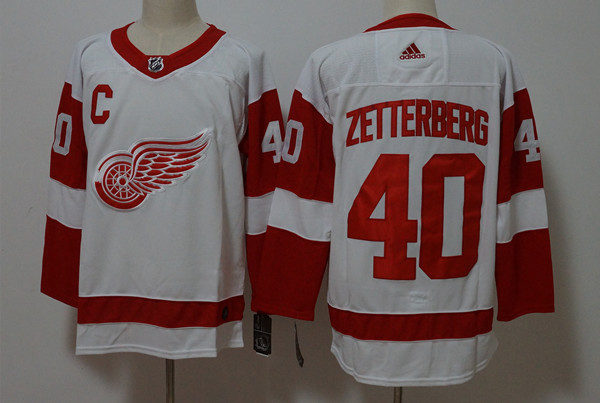 Men's Detroit Red Wings Retired Player #40 Henrik Zetterberg Adidas White Away Jersey
