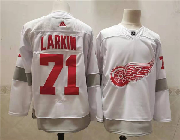 Men's Detroit Red Wings #71 Dylan Larkin White 2021 Reverse Retro Jersey