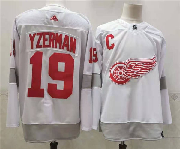 Men's Detroit Red Wings Retired Player #19 Steve Yzerman Adidas White 2021 Reverse Retro Jersey