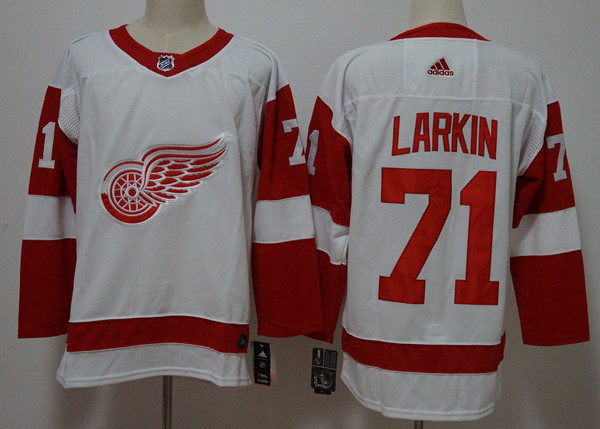 Men's Detroit Red Wings #71 Dylan Larkin Adidas White Away Jersey