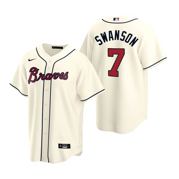 Men's Atlanta Braves #7 Dansby Swanson Nike Cream Alternate Cool Base Jersey