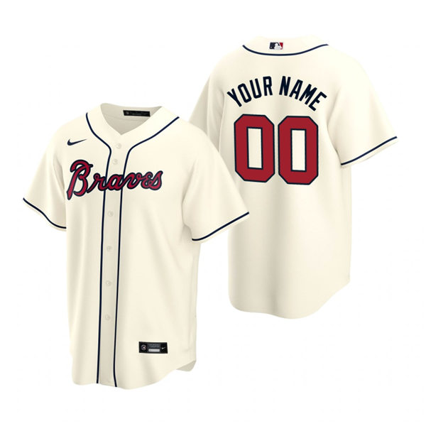 Men's Atlanta Braves Custom Nike Cream Alternate Cool Base Jersey 