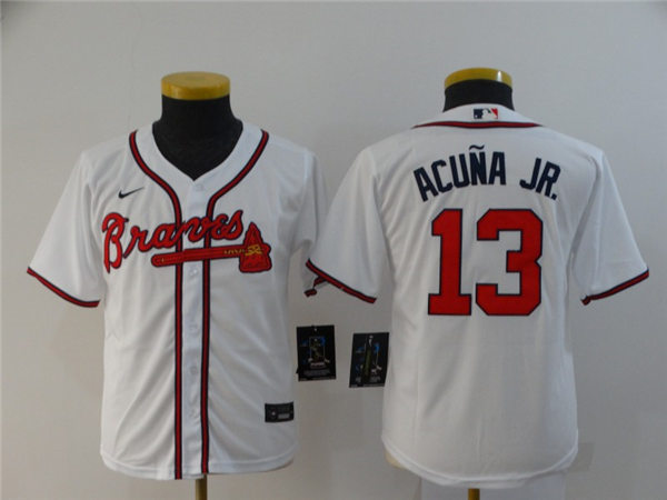 Youth Atlanta Braves #13 Ronald Acuna Jr. Nike Home White Cool Base Jersey