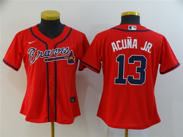 Women's Atlanta Braves #13 Ronald Acuna Jr. Nike Red Alternate Cool Base Jersey