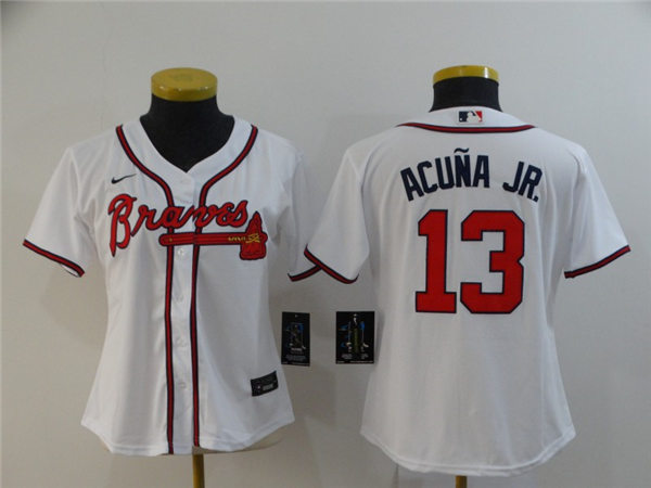 Women's Atlanta Braves #13 Ronald Acuna Jr. Nike Home White Cool Base Jersey