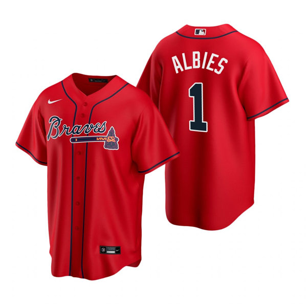 Youth Atlanta Braves #1 Ozzie Albies  Nike Red Alternate Cool Base Jersey 