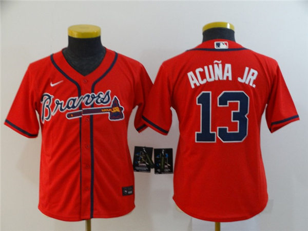 Youth Atlanta Braves #13 Ronald Acuna Jr. Nike Red Alternate Cool Base Jersey