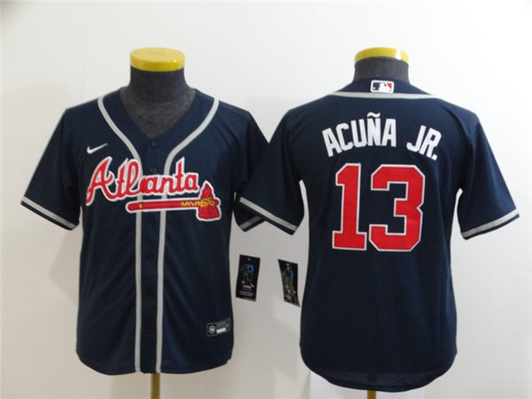 Youth Atlanta Braves #13 Ronald Acuna Jr. Nike Navy Alternate Cool Base Jersey
