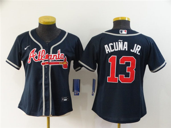 Women's Atlanta Braves #13 Ronald Acuna Jr. Nike Navy Alternate Cool Base Jersey