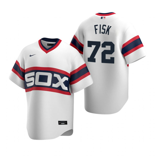 Men's Chicago White Sox Retired Player #72 Carlton Fisk Nike White Cooperstown Collection Home Jersey