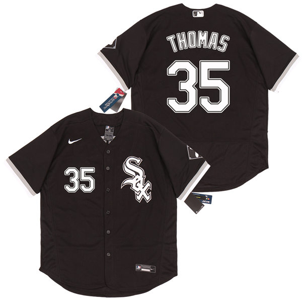 Men's Chicago White Sox Retired Player #35 Frank Thomas Nike Black Alternate MLB Flex Base Jersey