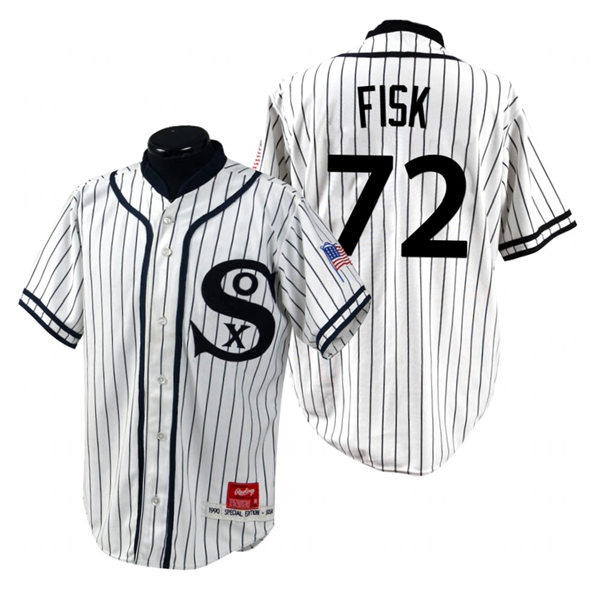 Men's Chicago White Sox Retired Player #72 Carlton Fisk White Turn Back the Clock 1990 Throwback Special Edition Jersey