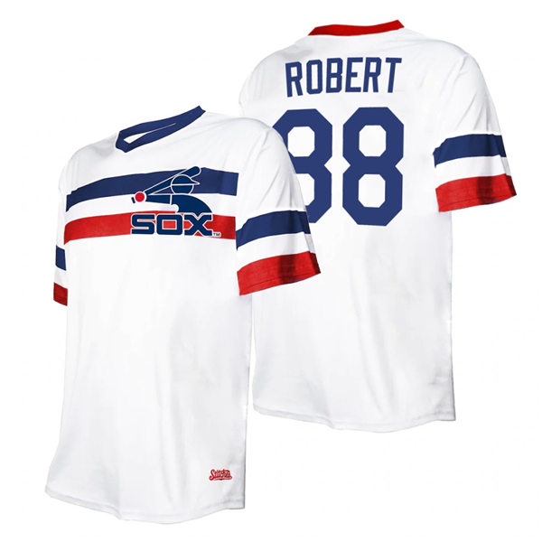 Men's Chicago White Sox #88 Luis Robert Stitches White Throwback Cooperstown Collection V-Neck Jersey
