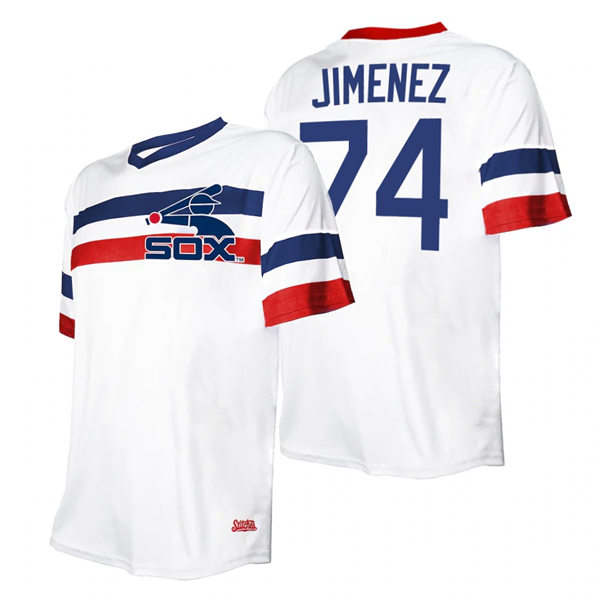 Men's Chicago White Sox #74 Eloy Jimenez Stitches White Throwback Cooperstown Collection V-Neck Jersey