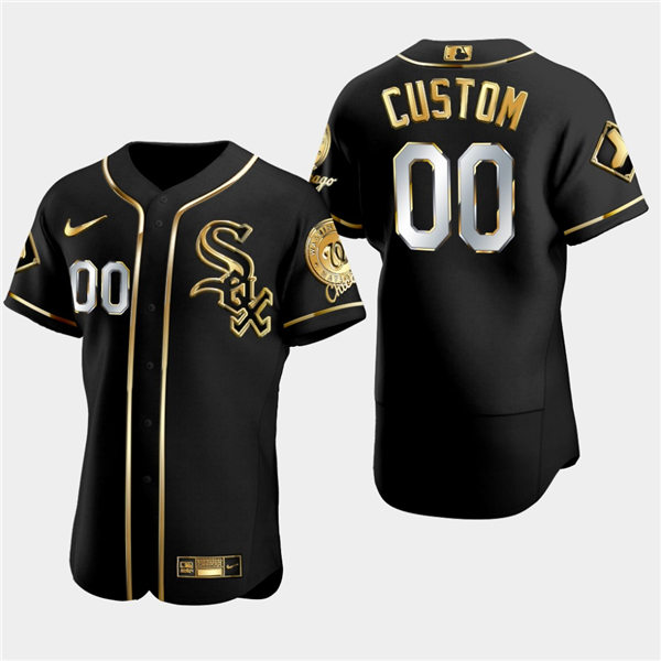 Men's Chicago White Sox Custom #00 Black Authentic Golden Edition Flex Base Jersey