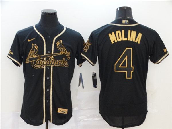 Men's St. Louis Cardinals #4 Yadier Molina Nike Black Stitched MLB Flex Base Golden Edition Jersey