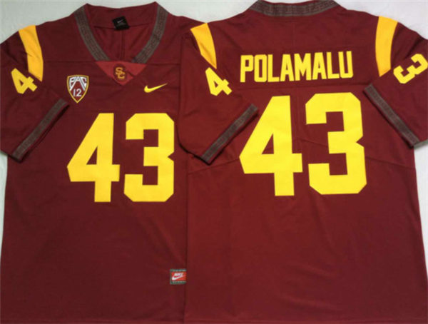 Men's USC Trojans #43 Troy Polamalu Red With Name Nike NCAA College Vapor Untouchable Football Jersey