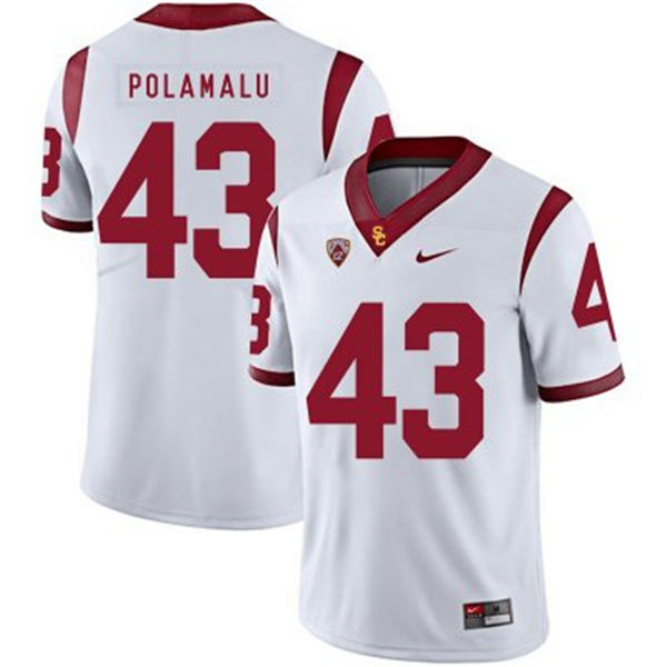 Men's USC Trojans #43 Troy Polamalu White With Name Nike NCAA College Vapor Untouchable Football Jersey
