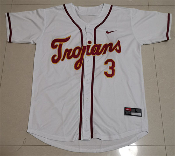 Men's USC Trojans Custom White with Strip Stitched Nike NCAA COLLEGE Baseball JERSEY