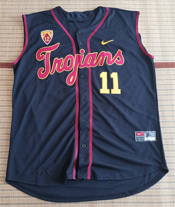 Men's USC Trojans Custom Black Sleeveless Stitched Nike NCAA COLLEGE Baseball JERSEY