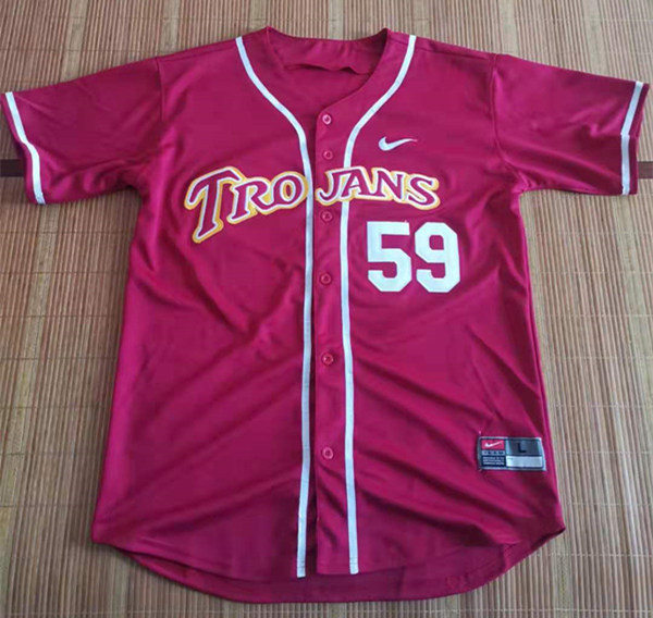 Men's USC Trojans Custom Red with Strip Stitched Nike NCAA COLLEGE Baseball JERSEY