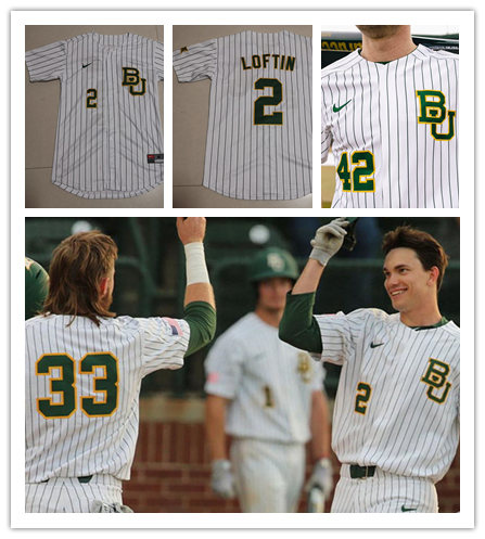 Mens Baylor Bears Custom Nike White Pinstripe NCAA College Baseball Jersey